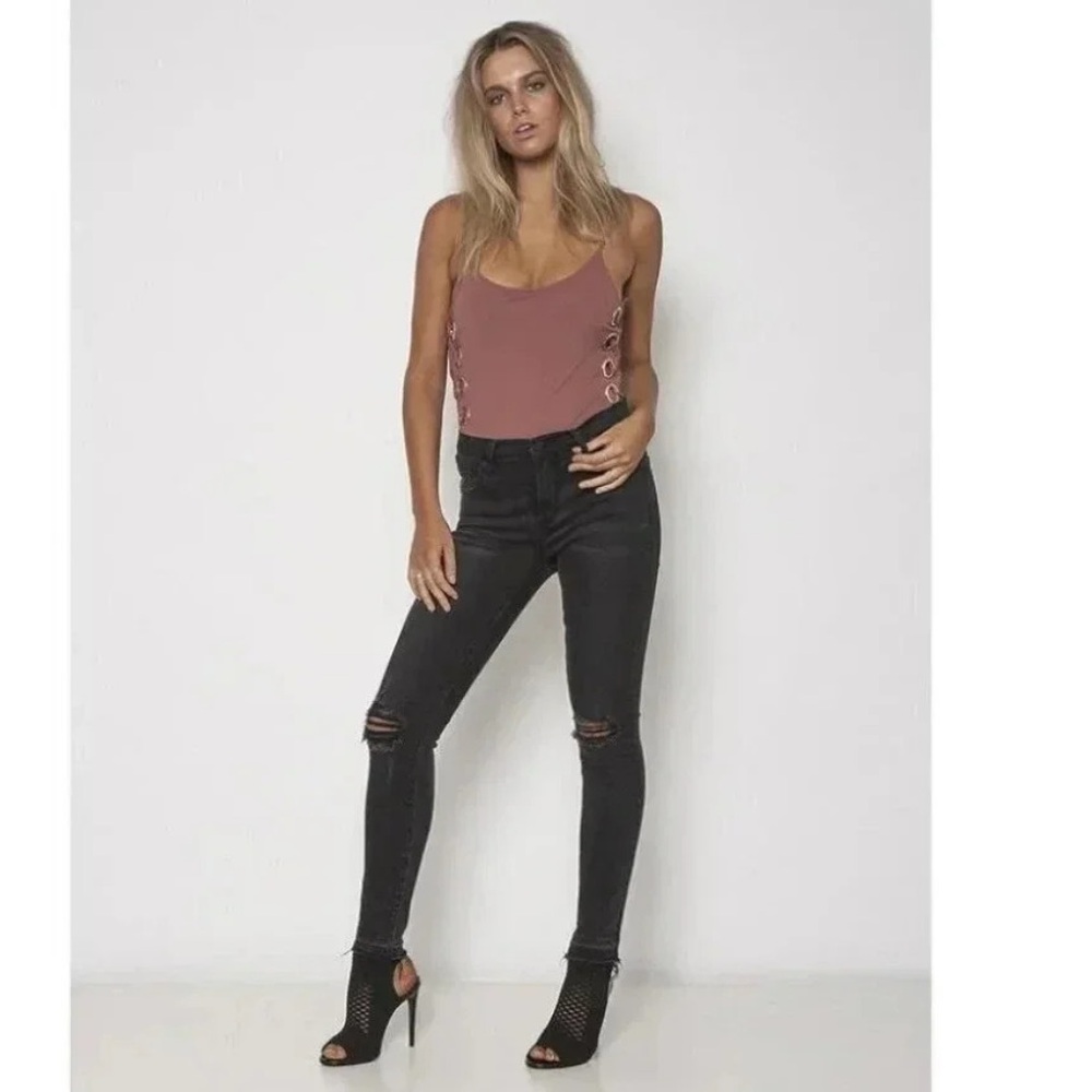 Free people Neon Blonde Skinny Jeans Blondie Black Distressed Denim High Waist